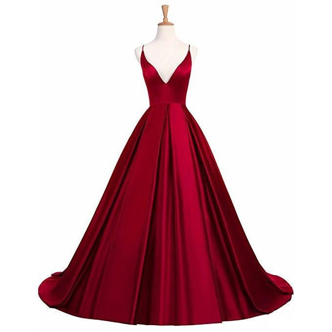 Stunning red wedding dress featuring a deep V-neck and flowing skirt, perfect as elegant formal gowns for prom