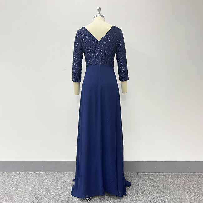 Elegant V-Neck Long Sleeve Sequin Stretch Evening Party Dress