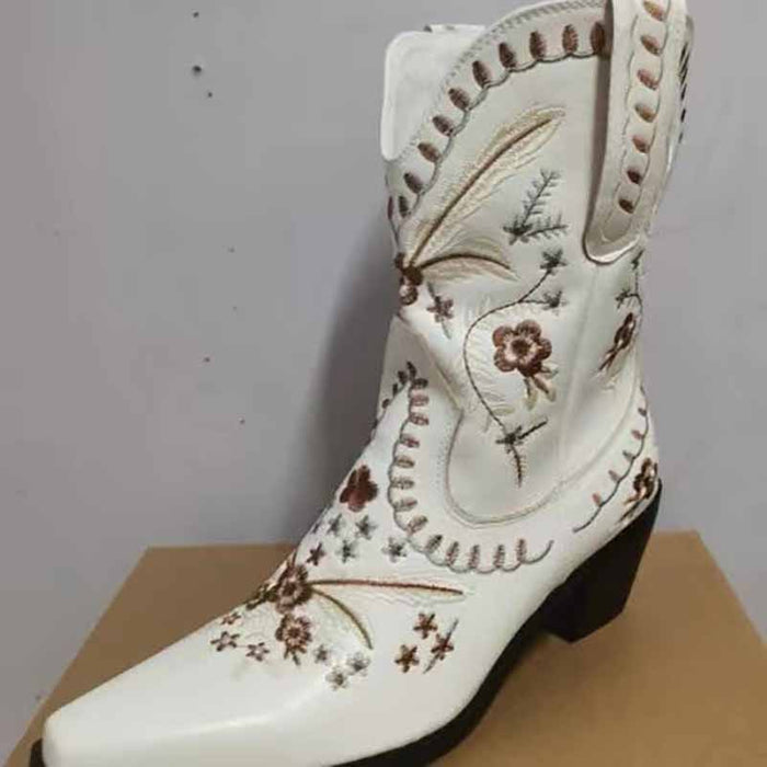 Embroidered Western Mid-calf Boots Walking Boots