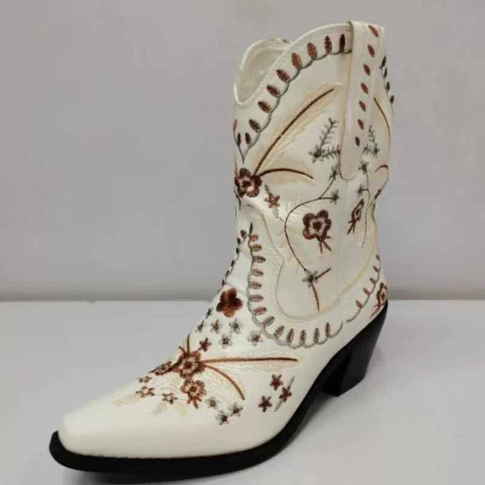 Embroidered Western Mid-calf Boots Walking Boots