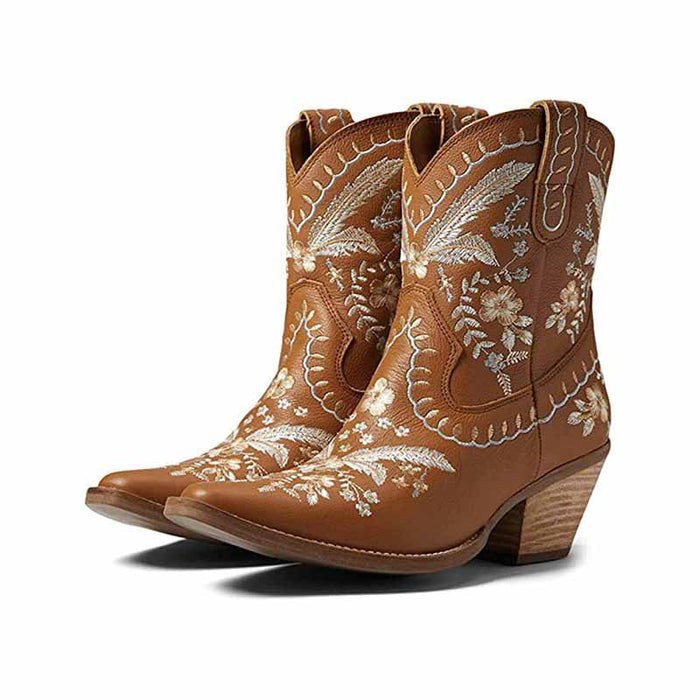 Embroidered Western Mid-calf Boots Walking Boots