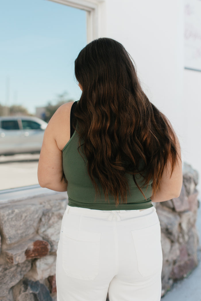 Essential Layers Seamless Mock Neck Tank In Dark Olive