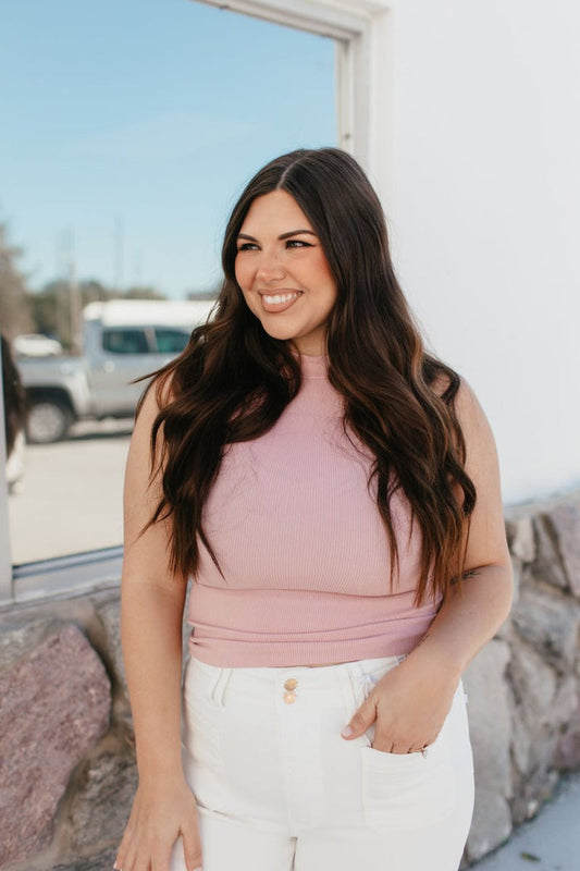 Essential Layers Seamless Mock Neck Tank In Dusty Rose - Macoma Boutique110 Tanks