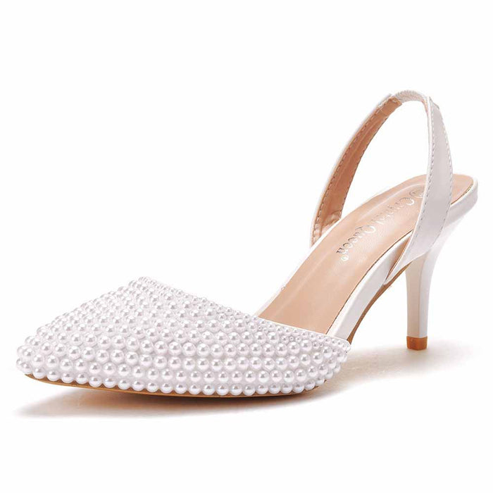Evening dress shoes for womens -Closed toe pearl heels