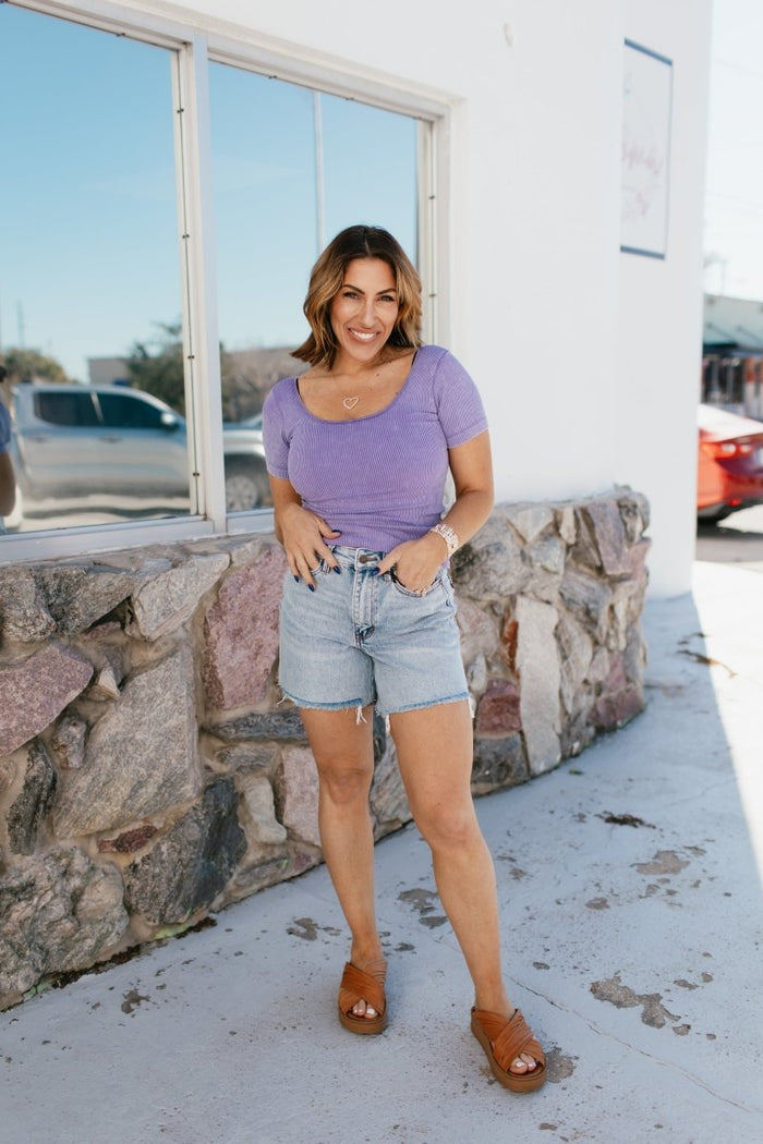 Everyday Casual Ribbed Seamless Top In Lavender - Reg & Curvy - Macoma Boutique100 Short Sleeve