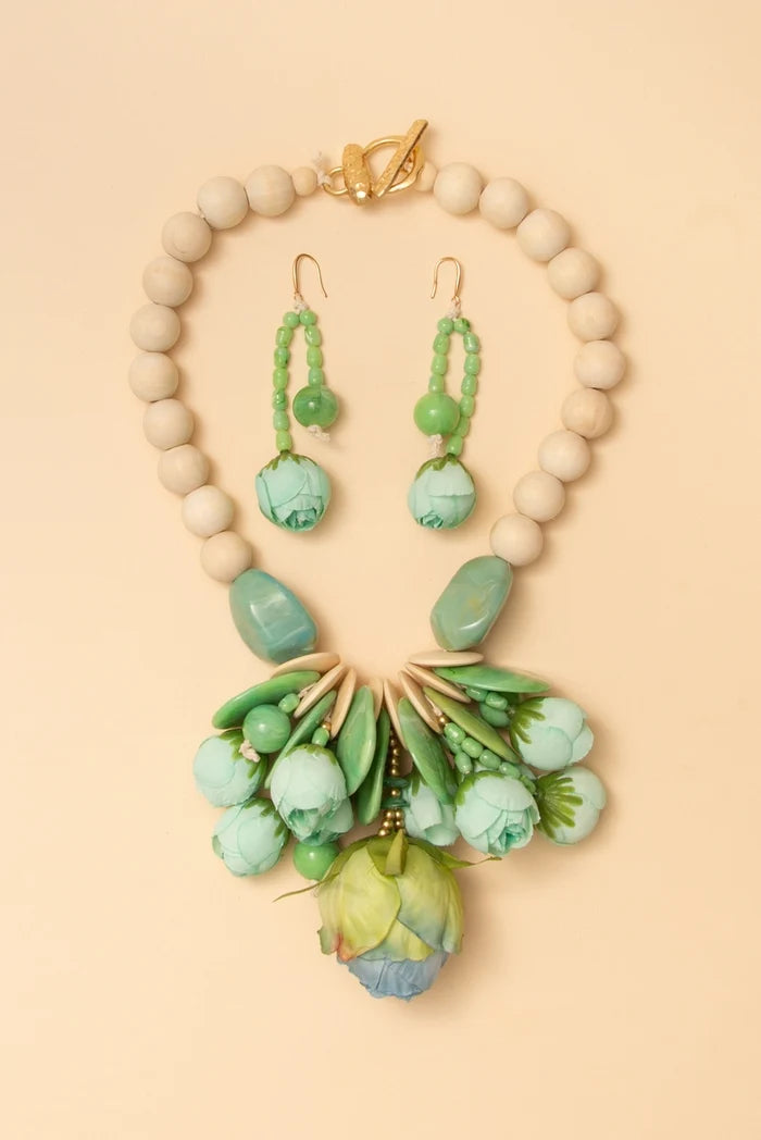 Fabric Flower Necklace - Mint
