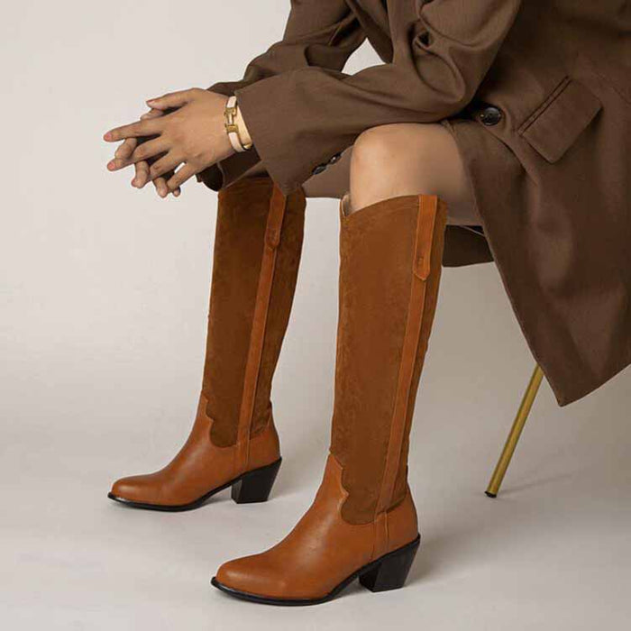 Fashion Western Boots Women Pull-On Knee High Booties