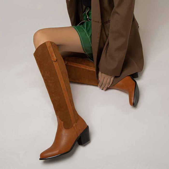 Fashion Western Boots Women Pull-On Knee High Booties
