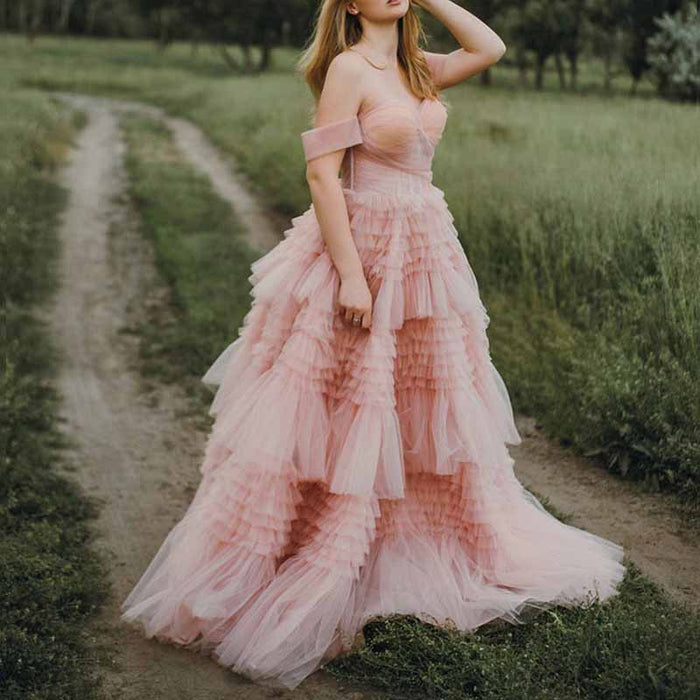 Flare Ruffles Tulle Robe Maternity Gown Long Sheer Off Shoulder Dressing Gown