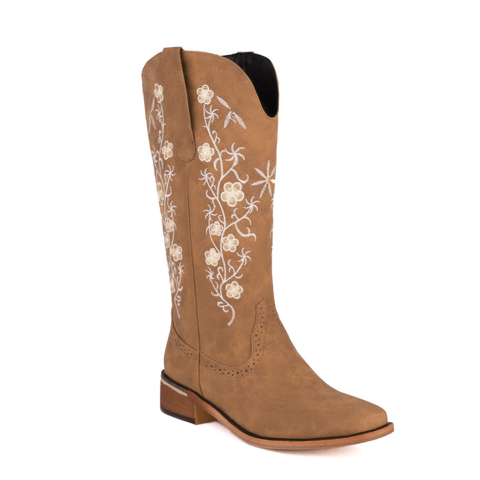 Floral Embroidered Tall Cowboy Boots - Women