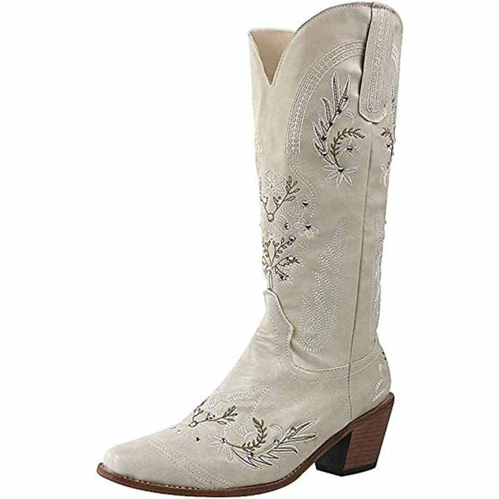 Elegant floral embroidery wedding boots in cream with intricate designs for bridal outfits