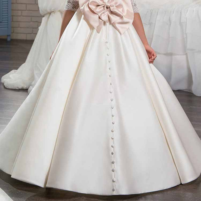 Flower Girl Dress Sheer Neck Satin Holy Communion Ball Gowns Elegant