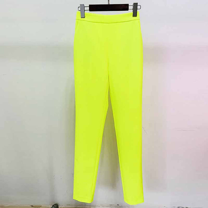 Fluorescent Yellow Two Piece Set Ladies Pants Suits Formal Suit