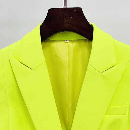 Fluorescent Yellow Two Piece Set Ladies Pants Suits Formal Suit