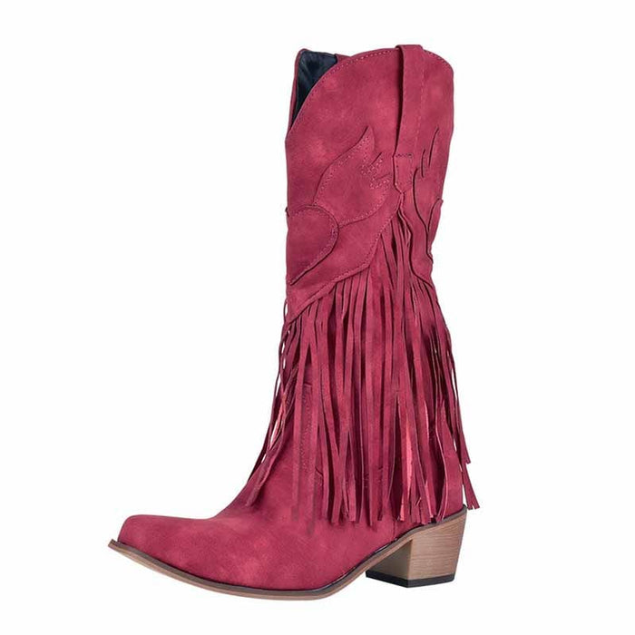 Red Fringe Cowboy Boots for Women with Stylish Fringe Details and Chic Design