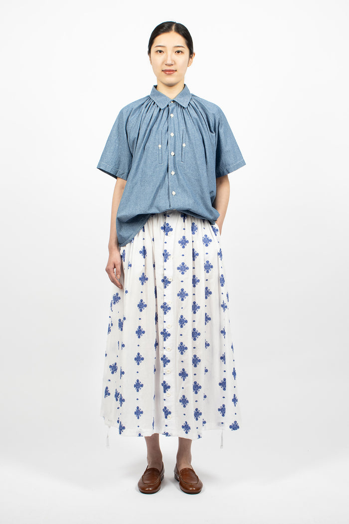 Gathered Skirt White/Crest Embroidery