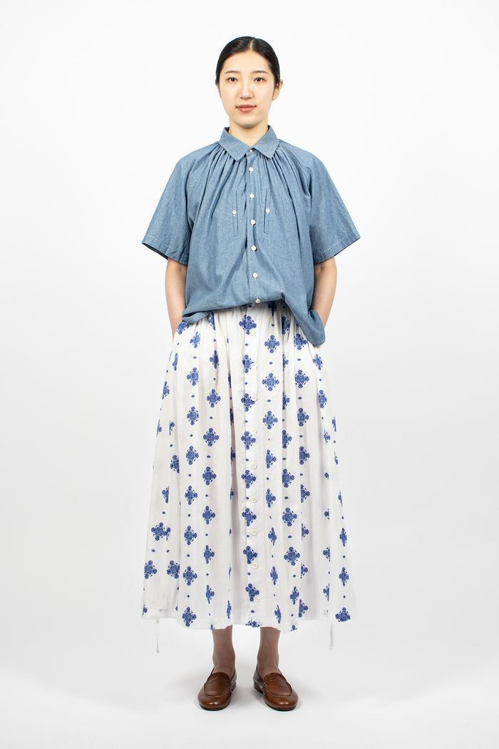 Gathered Skirt White/Crest Embroidery