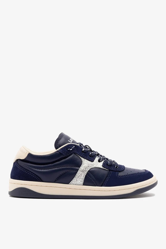 George Sneaker In Navy Suede and Silver Sparkle Leather Sneaker Larroudé