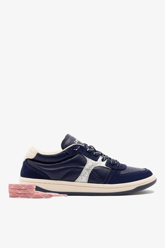 George Sneaker In Navy Suede and Silver Sparkle Leather Sneaker Larroudé