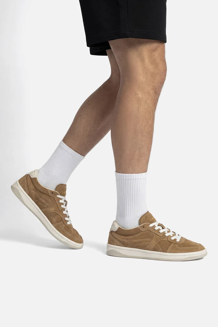 George Sneaker In Peanut Suede and Ivory Leather Sneaker Larroudé