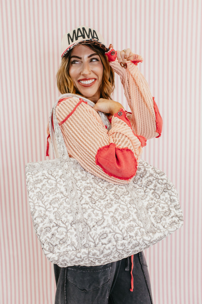 Go To Carry All Bag In Ivory And Grey