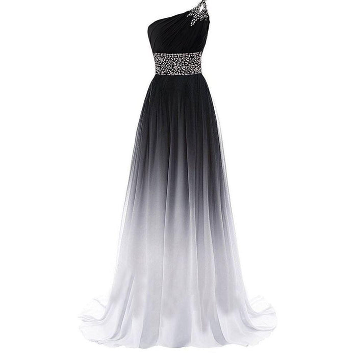 Gradient Formal Evening Gowns Beaded Ombre Chiffon Long Prom Dresses