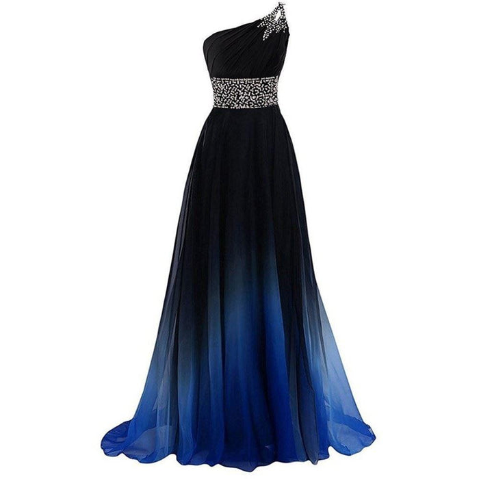 Gradient Formal Evening Gowns Beaded Ombre Chiffon Long Prom Dresses