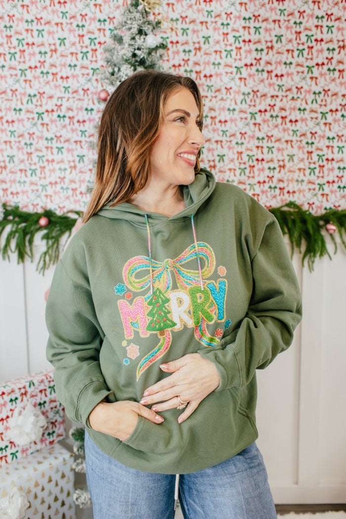 Green Merry Graphic Hoodie - FINAL SALE - Macoma Boutique555 Presales