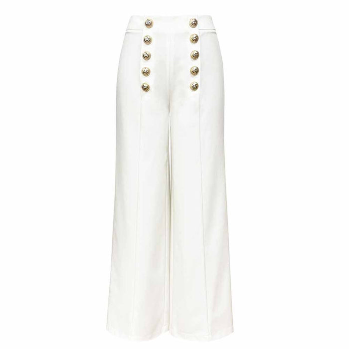 High Waist Wide Leg Pants With Gold Button Trousers