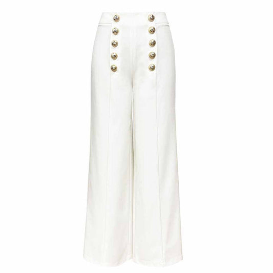 High Waist Wide Leg Pants With Gold Button Trousers