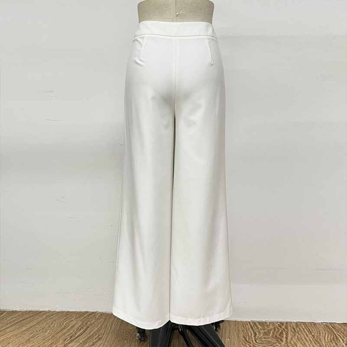 High Waist Wide Leg Pants With Gold Button Trousers