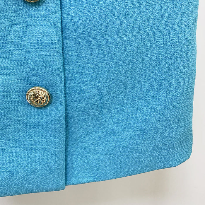 Hight Waisted Blue Formal Skirt Gold-tone Mini Skirt for Ladies