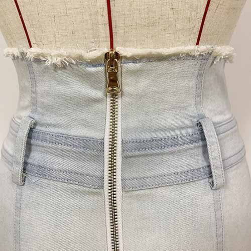 Hight Waisted Jean Skirt Blue and White Short Irregular Denim Skirt