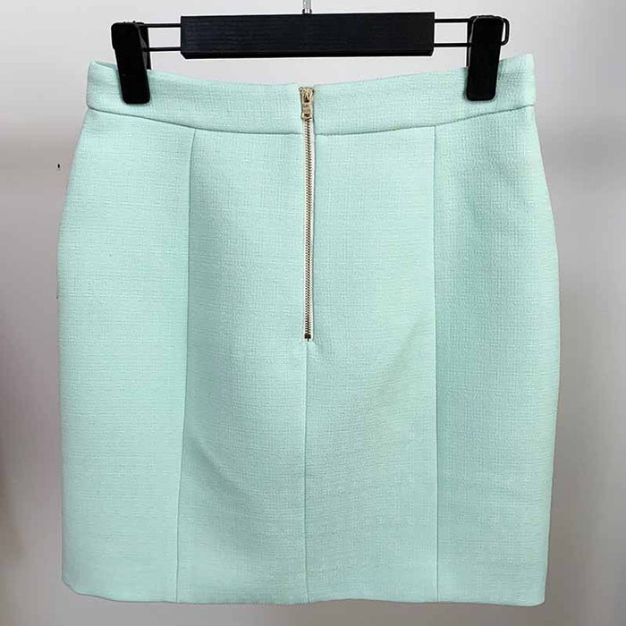 Hight Waisted Mint Formal Skirt Gold-tone Mini Skirt for Ladies