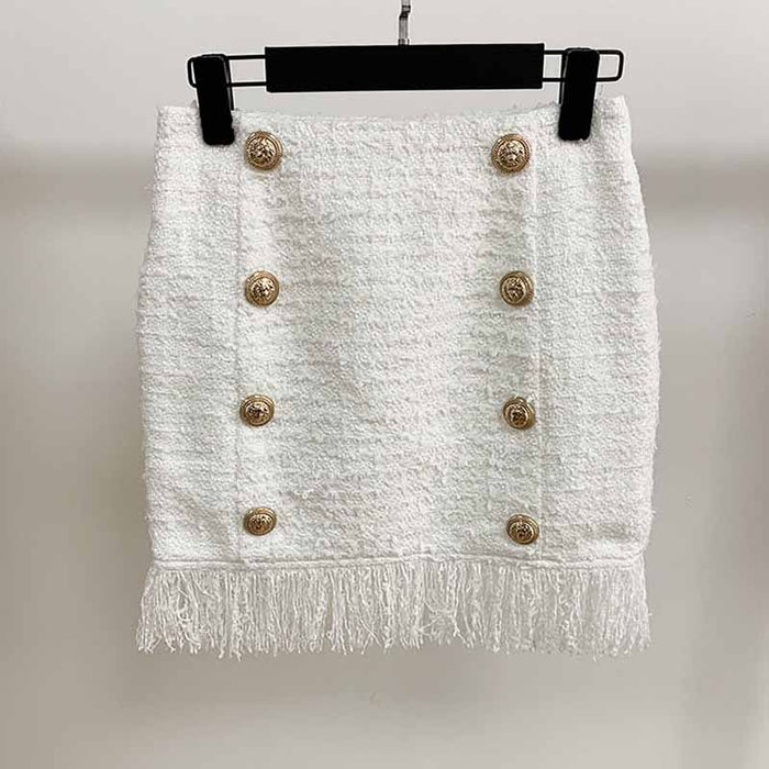 Hight Waisted White Formal Skirt Gold-tone Mini Skirt for Ladies