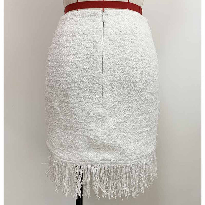 Hight Waisted White Formal Skirt Gold-tone Mini Skirt for Ladies