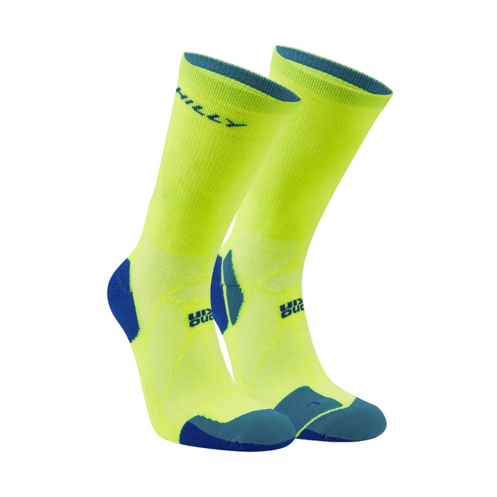 Hilly Unisex Marathon Fresh Crew Socks Min in Fluo Yellow/Royal Blue SS26