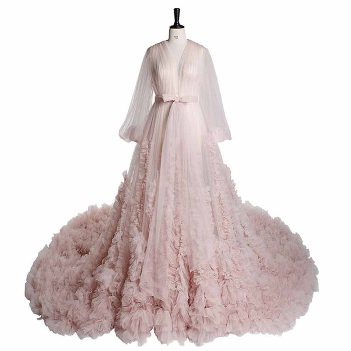 Illusion Long Lingerie Tulle Robe Nightgown Bathrobe Sleepwear Bridal Robe Wedding Scarf