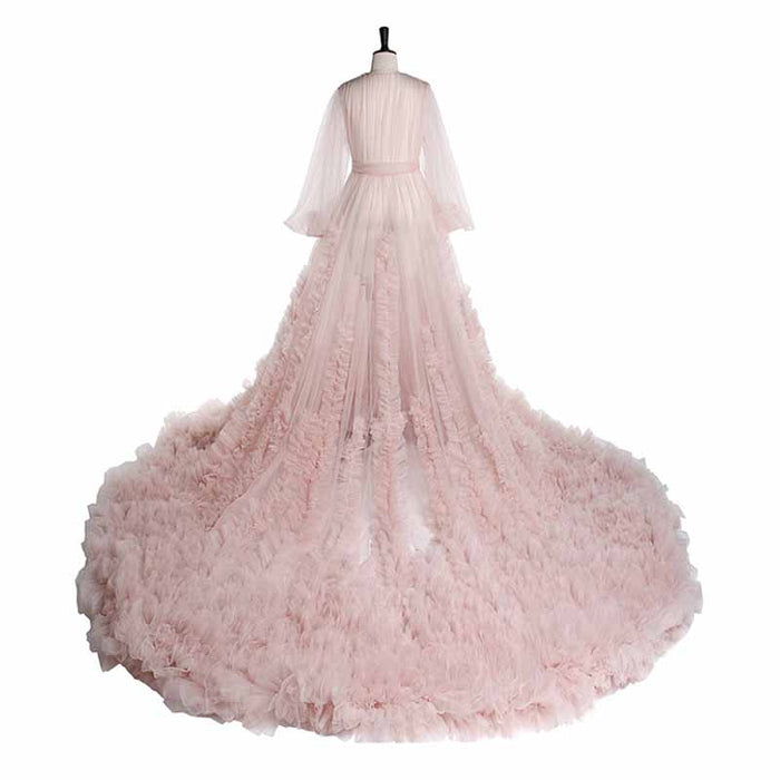 Illusion Long Lingerie Tulle Robe Nightgown Bathrobe Sleepwear Bridal Robe Wedding Scarf
