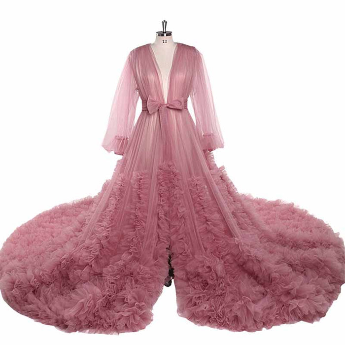 Illusion Long Lingerie Tulle Robe Nightgown Bathrobe Sleepwear Bridal Robe Wedding Scarf