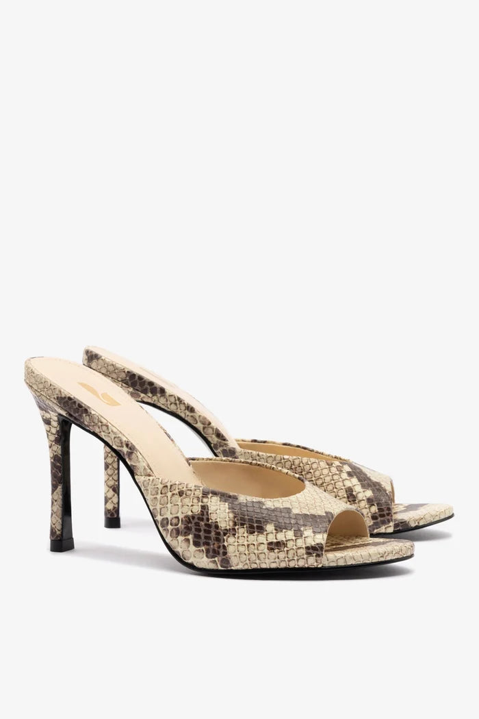 Jasmine Hi Mule In Snake Printed Neutral Mule Larroudé