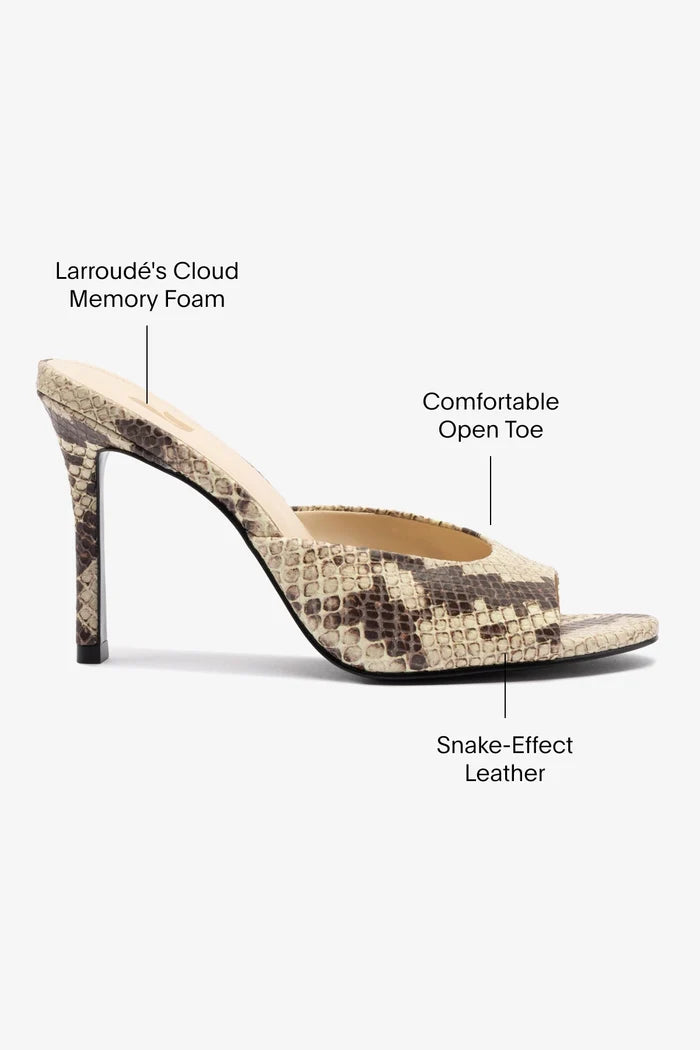 Jasmine Hi Mule In Snake Printed Neutral Mule Larroudé