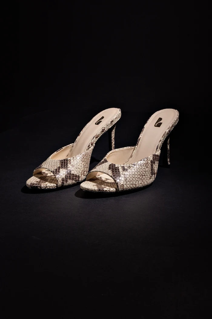 Jasmine Hi Mule In Snake Printed Neutral Mule Larroudé