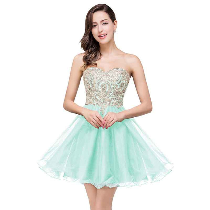 Junior's Gold Lace Applique Short Party Homecoming Dresses