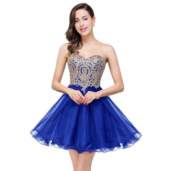 Junior's Gold Lace Applique Short Party Homecoming Dresses