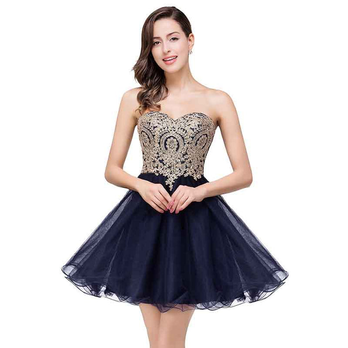 Junior's Gold Lace Applique Short Party Homecoming Dresses