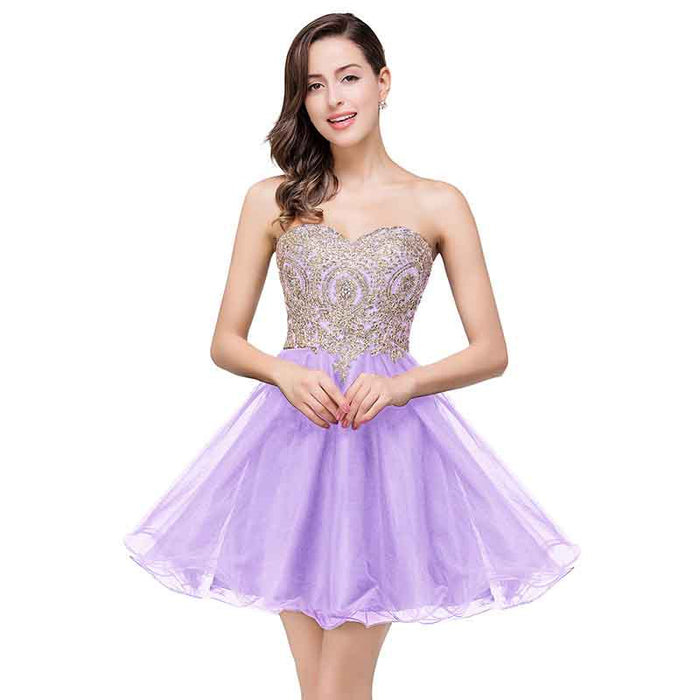 Junior's Gold Lace Applique Short Party Homecoming Dresses