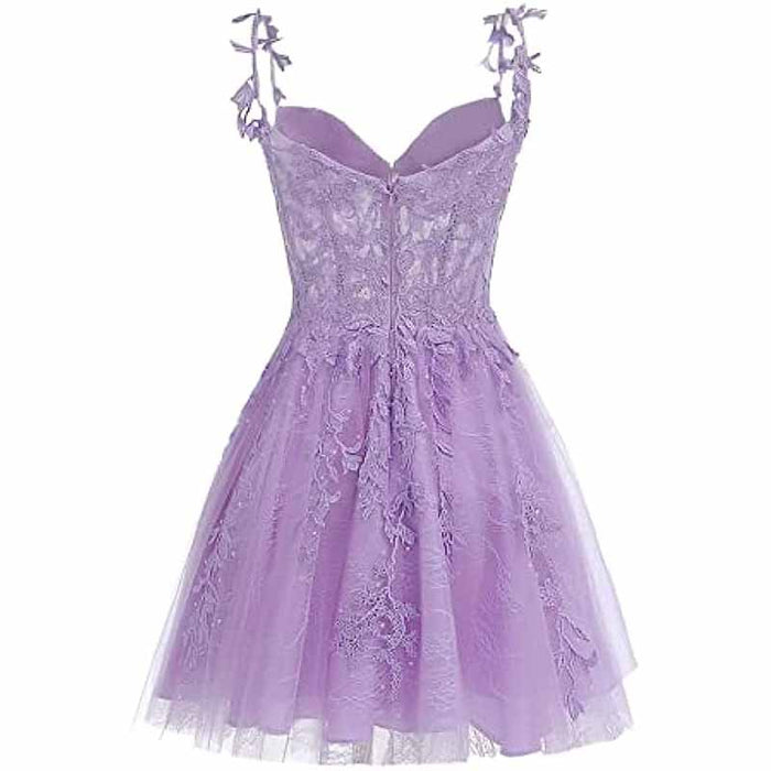 Junior's Spaghetti Straps Lace Homecoming Dress for Teens Tulle Short Prom Dresses