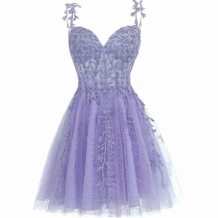 Junior's Spaghetti Straps Lace Homecoming Dress for Teens Tulle Short Prom Dresses