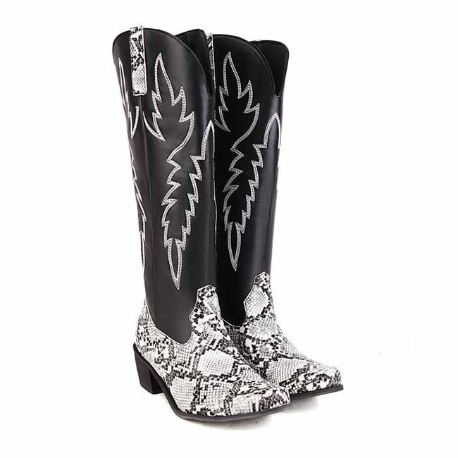 Knee High Pull On Boots Embroidered Cowgirl Boots